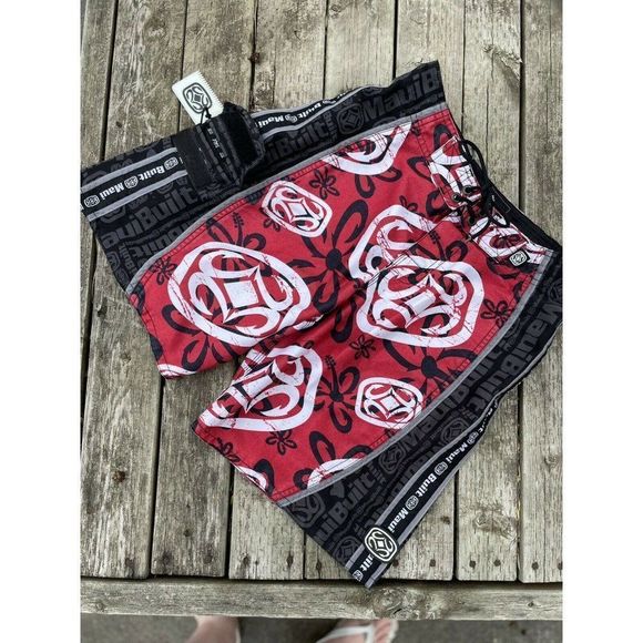 Men’s Maui Built Hawaii Black & Red Classic All Over Logo Surf Board Shorts 28 - Picture 3 of 12